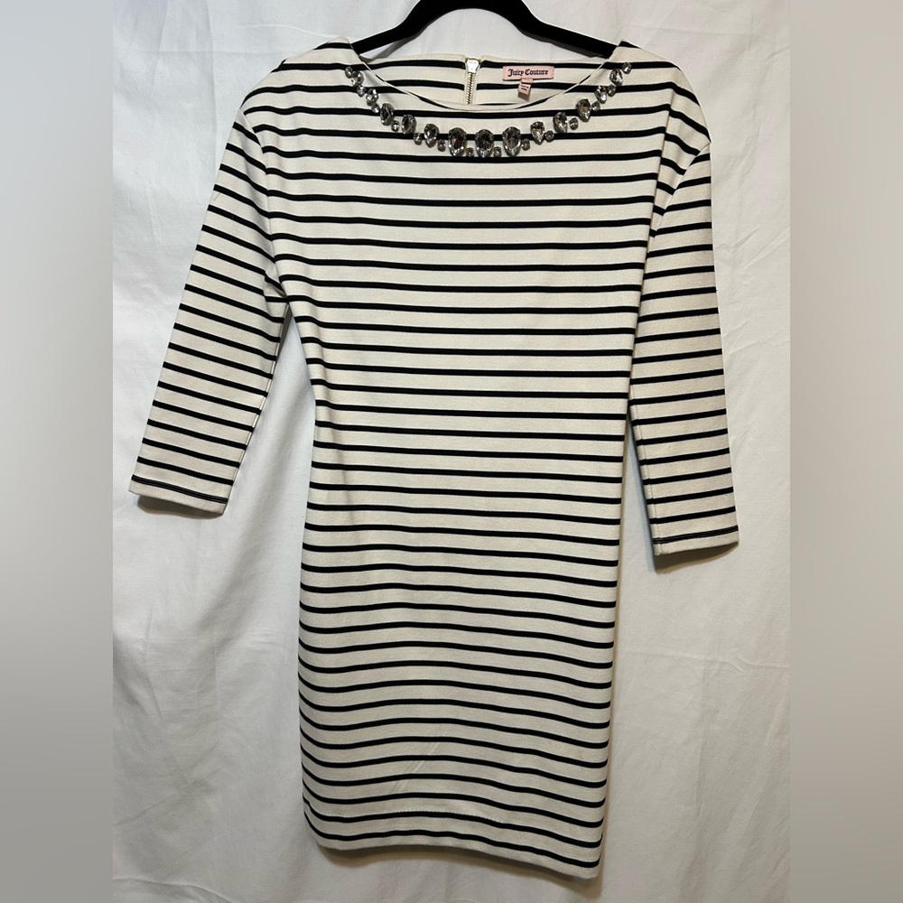 Juicy Couture Stripe Black & White Y2K Bling Dress Full Back Zipper XS - Picture 3 of 11